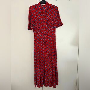 Sandro Geometric Print Red Midi Dress